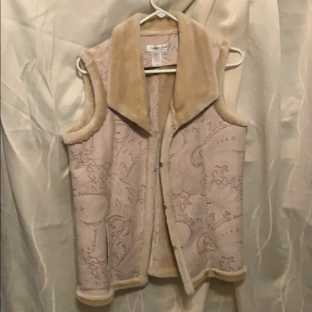 Coldwater Creek Faux Suede & Fur Embossed Vest